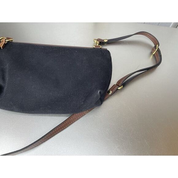 R Riveter Womens Handbag Purse Clutch Black Canvas Brown Leather Distressed - Picture 4 of 11